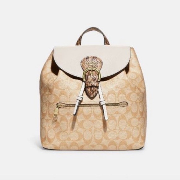NWT COACH CA426 KLEO BACKPACK IN BLOCKED SIGNATURE CANVAS KHAKI CHALK BAG - Picture 1 of 10